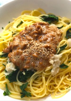 春菊と大根おろしの冷製納豆パスタ-レシピのメイン写真