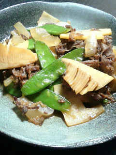 牛小間肉と筍・絹さや・玉ねぎ甘辛炒め-レシピのメイン写真