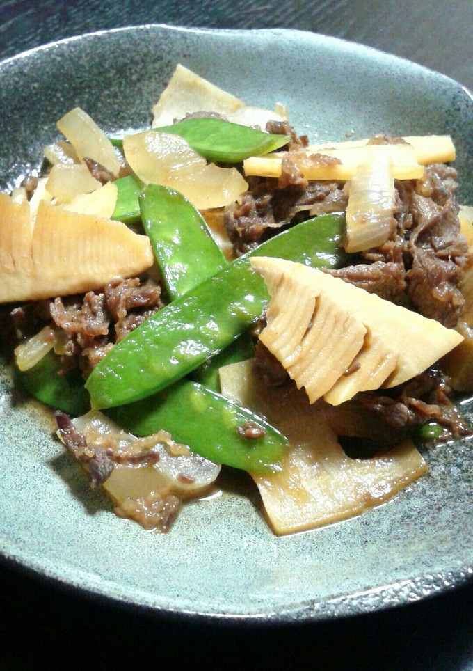 牛小間肉と筍・絹さや・玉ねぎ甘辛炒め-レシピのメイン写真