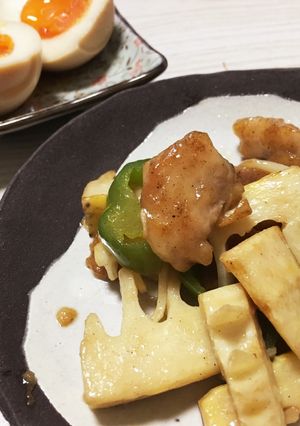 鶏とタケノコとピーマンのガリバタ醤油炒め-レシピのメイン写真