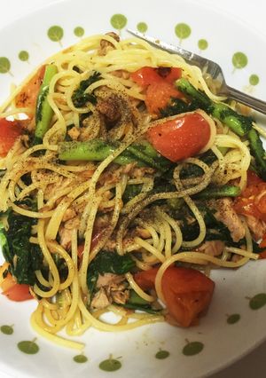 春菊とトマトの爽やか春パスタ＊-レシピのメイン写真