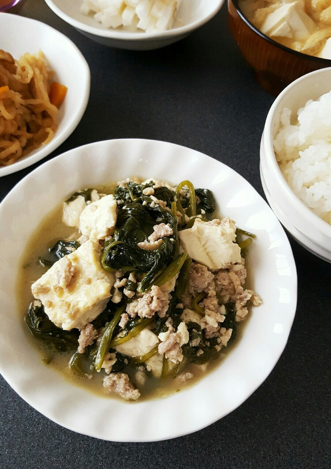 ほうれん草とひき肉と豆腐煮♥️☆*。-レシピのメイン写真