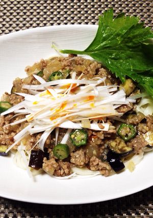 簡単！夏野菜の冷やし肉味噌うどん-レシピのメイン写真