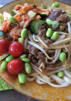 牛肉もやしのせ冷しうどん-レシピのメイン写真