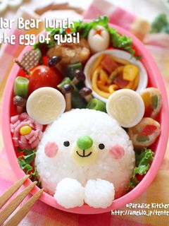 キャラ弁*簡単♪うずら卵で白くまくん弁当-レシピのメイン写真