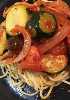 時短！ズッキーニトマトソースパスタ。-レシピのメイン写真