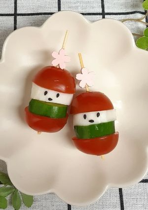 お弁当に！ミニトマトでチーズバーガー君-レシピのメイン写真