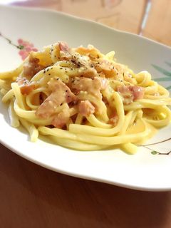 豆乳で梅カルボナーラ風うどん-レシピのメイン写真