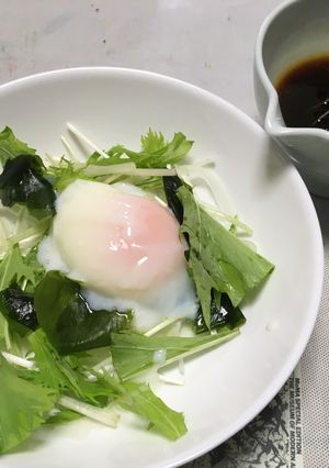 水菜とわかめの温泉卵のせ-レシピのメイン写真