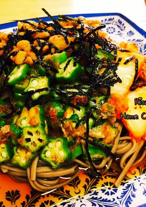 便秘解消！オクラ納豆キムチのお蕎麦♡-レシピのメイン写真
