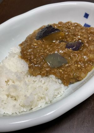 簡単、包丁いらず!ナスとひき肉のカレー♫-レシピのメイン写真