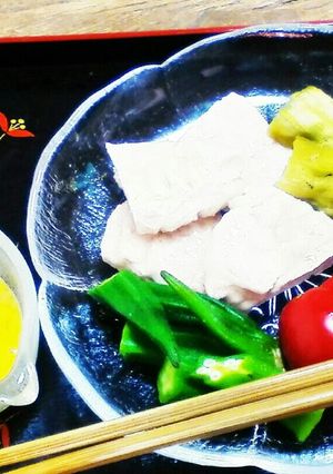 鶏ささ身のくずたたき梅肉黄身酢ソース-レシピのメイン写真