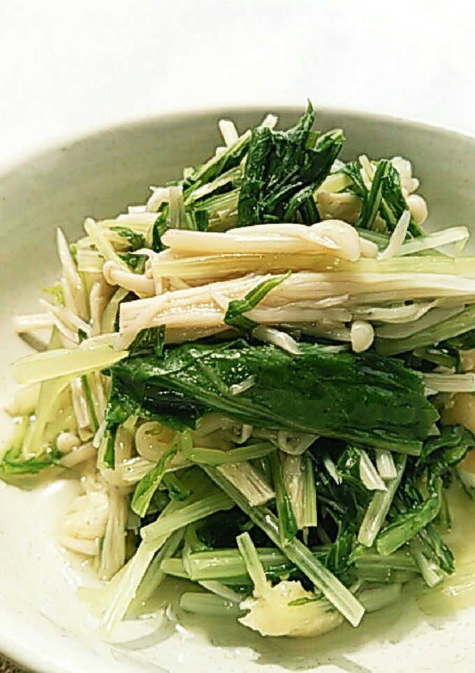 汁まで楽しむ！水菜とえのきの塩味お浸し-レシピのメイン写真