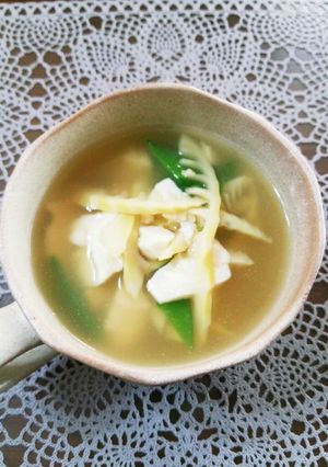 はちく筍・キヌサヤの崩し豆腐スープ♪-レシピのメイン写真