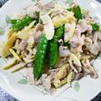 はちく筍・キヌサヤの簡単豚バラ肉塩炒め♪