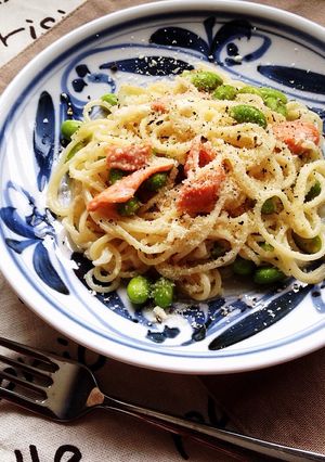 サーモンと枝豆のレモンクリームパスタ-レシピのメイン写真