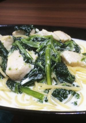 鶏肉とほうれん草とスープパスタ-レシピのメイン写真