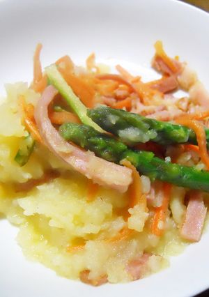 アスパラとベーコン炒めジャガ芋ソースかけ-レシピのメイン写真