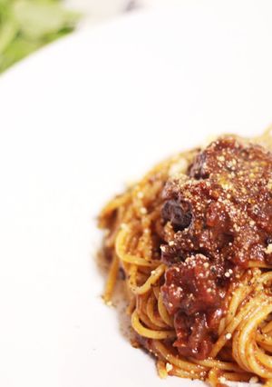 スペアリブトマト煮込みの残りパスタ-レシピのメイン写真