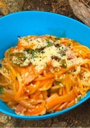 【山ごはん】水漬けパスタでナポリタン-レシピのメイン写真