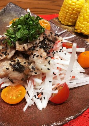 簡単豚梅だれ おつまみ&うどん-レシピのメイン写真
