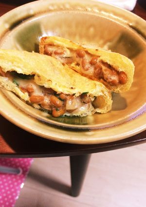 梅肉がアクセント！納豆の油揚げはさみ焼き-レシピのメイン写真