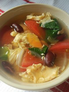 卵とトマトの豆入りスープ【柏市学校給食】-レシピのメイン写真