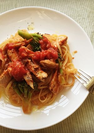 さんまのトマトソースパスタ-レシピのメイン写真