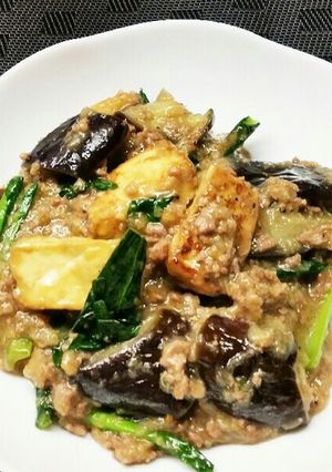 茄子、厚揚げ、小松菜の肉味噌あんかけ-レシピのメイン写真