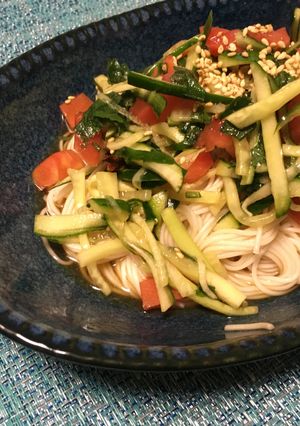 夏野菜でさっぱり！アレンジそうめん-レシピのメイン写真
