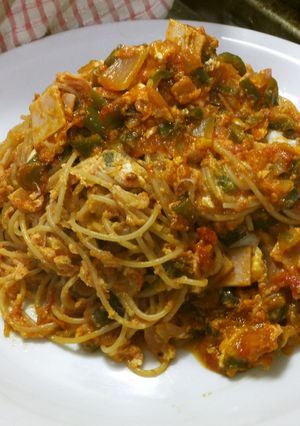 メキシコ風スクランブルエッグのパスタ-レシピのメイン写真
