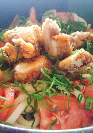 簡単残り物万歳ランチ♡唐揚げ冷やしうどん-レシピのメイン写真