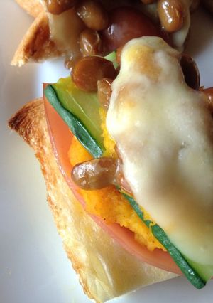かぼちゃサラダと納豆のトースト-レシピのメイン写真
