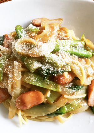 小松菜とウインナーのホワイトソースパスタ-レシピのメイン写真