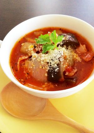 茄子と新玉葱のトマトスープ＊チーズon♬-レシピのメイン写真