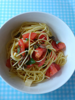 しば漬け使い!バジルトマトの冷製パスタ♪-レシピのメイン写真