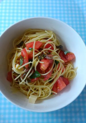 しば漬け使い！バジルトマトの冷製パスタ♪-レシピのメイン写真
