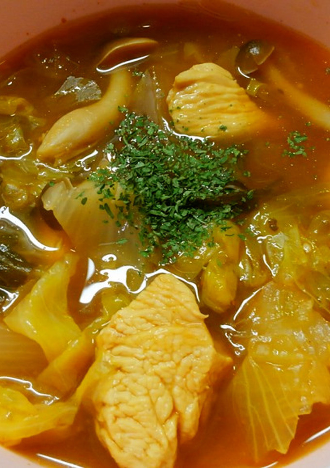 簡単！鶏むね肉とレタスのデミ風味スープ＊-レシピのメイン写真