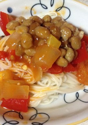 そうめんの彩り野菜のトマト煮&納豆かけ-レシピのメイン写真