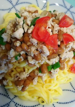 糖質0.6g 納豆と鶏肉のパスタ風-レシピのメイン写真
