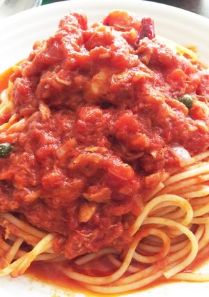 チョイ足しでお気楽絶品トマトソースパスタ-レシピのメイン写真