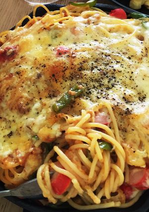 スキレットで☆チーズミートスパゲティ-レシピのメイン写真