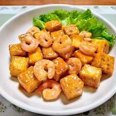 A picture of 節約簡単夕飯主菜昼食えびと厚揚げのエビマヨ中華.