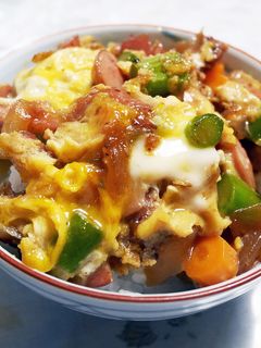 ウィンナーとアスパラのめんつゆ卵とじ-レシピのメイン写真