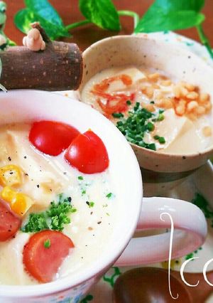 朝ご飯に簡単♪レンチン◎豆乳豆腐スープ-レシピのメイン写真