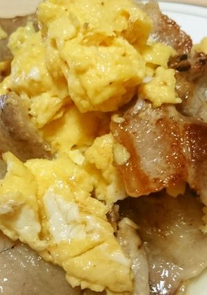 ワインに合う♪豚肉と玉子の塩にんにく炒め-レシピのメイン写真