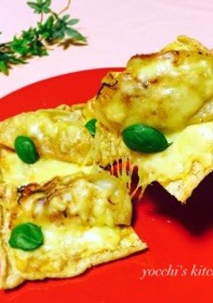 パリパリ！簡単おつまみ！油揚げの餃子ピザ-レシピのメイン写真