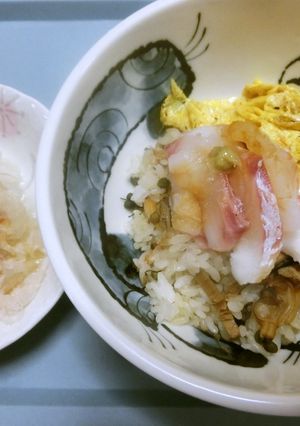 山椒とあさりの蒸し寿司（焼き卵,鯛のせ）-レシピのメイン写真