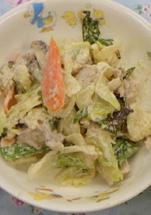 【保育園】茹で豚ときのこの味噌マヨ和え-レシピのメイン写真