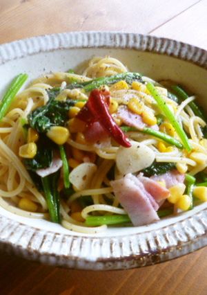 ほうれん草とベーコンのペペロンチーノ♪-レシピのメイン写真